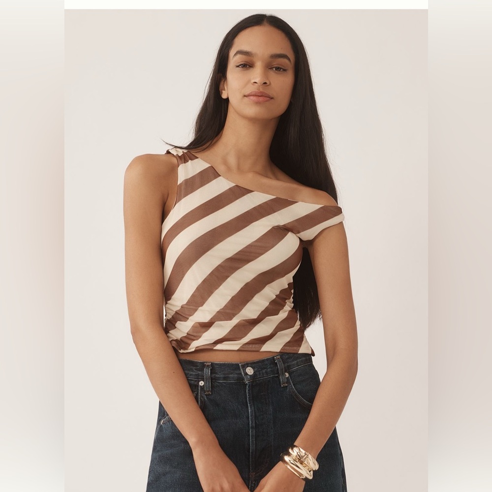 4SI3NNA for Anthropologie Brown and Cream Striped Top